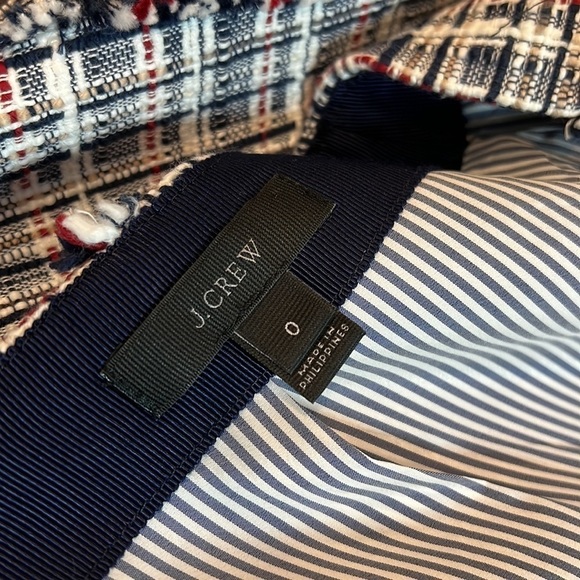 J. Crew Navy White & Red Tweed Fringe Midi Skirt Size 0 - Picture 7 of 8